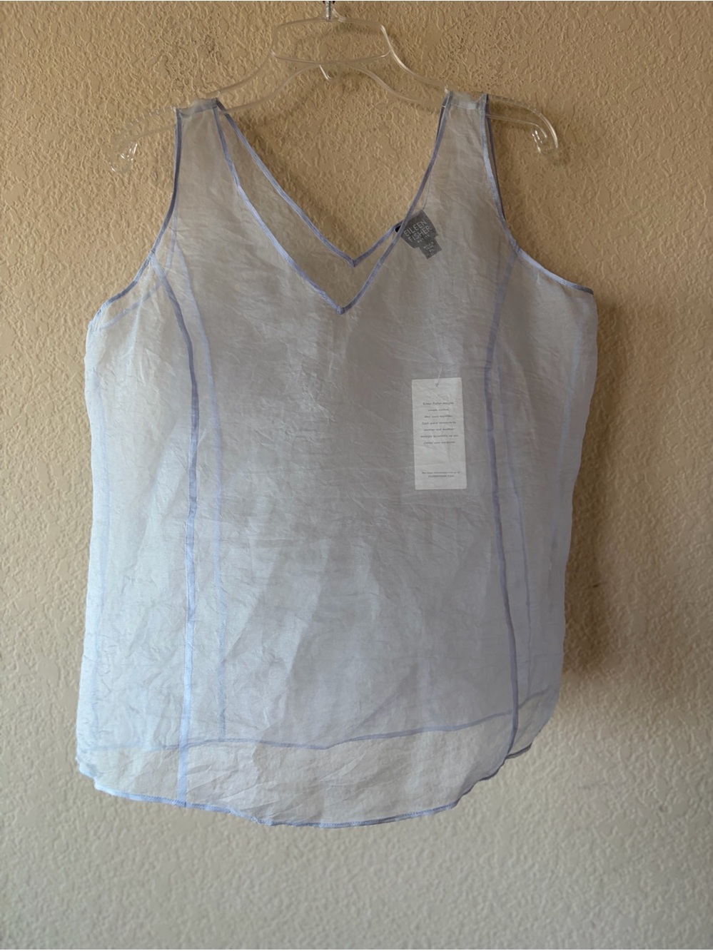Eileen Fisher 100% Silk Organza V-Neck Tank Shell Blue Size Petite Large  NWT